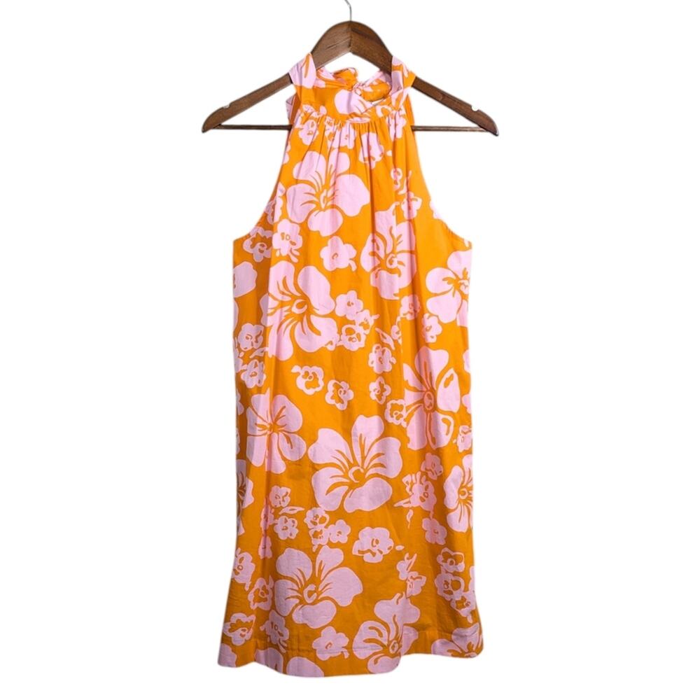 NEW J. Crew Hawaiian Halter Tie Neck Hibiscus Dress 6 Orange Resort Coastal - Picture 12 of 16